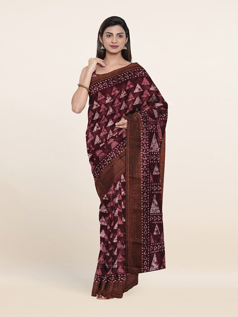 

Pothys Purple & Cream-Coloured Cotton Blend Saree
