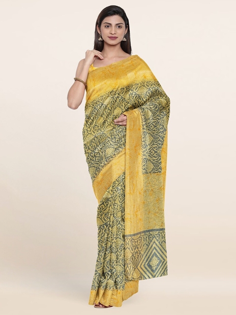 

Pothys Grey & Yellow Floral Printed Saree