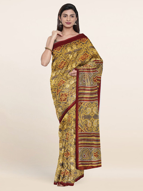 

Pothys Women Grey & Yellow Bandhani Print Saree