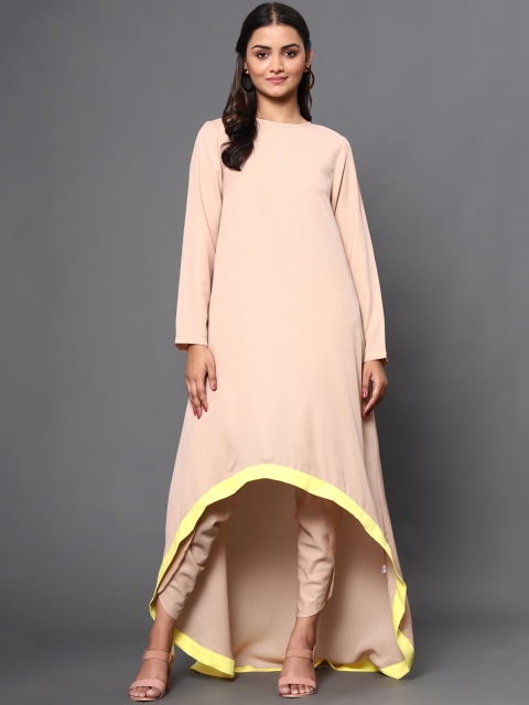 

KHUMAAR Shuchi Bhutani Women Beige High-Low Kurta with Dhoti Pant