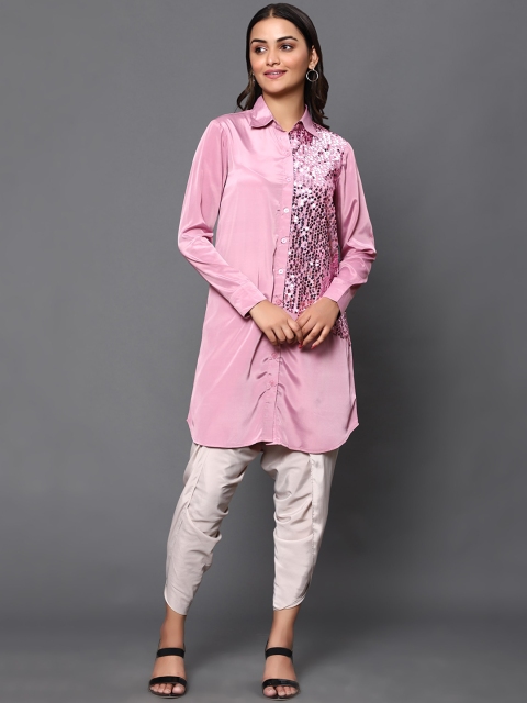 

KHUMAAR Shuchi Bhutani Women Pink Sequinned Kurti with Dhoti Pants & With Dupatta