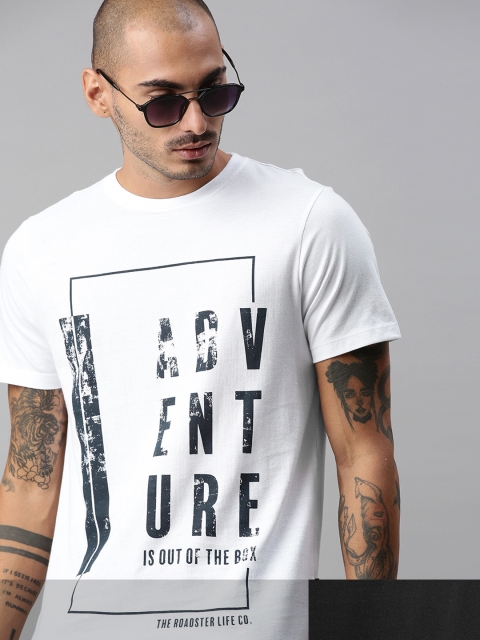 

Roadster Men Pack of 2 Round Neck T-shirt, White