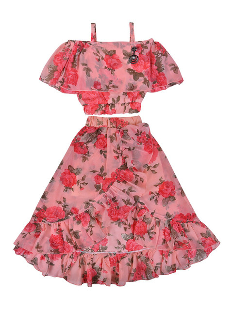 

Wish Karo Girls Peach-Coloured & Red Printed Top & Skirt Clothing Set