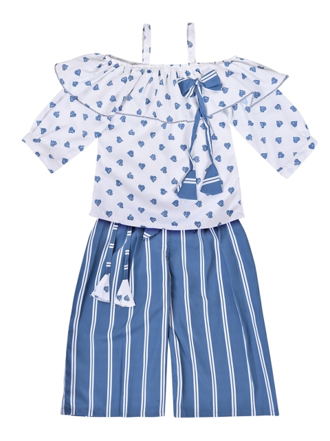 

Wish Karo Girls Blue & White Printed Top with Shorts