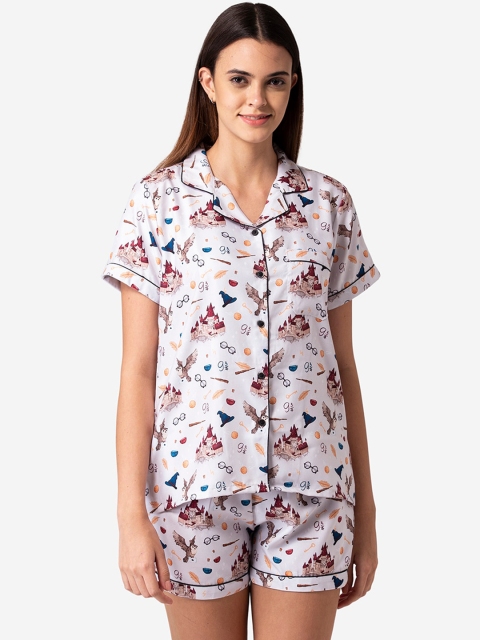 

Bellofox Women Off White & Brown Harry Potter Printed Night suit