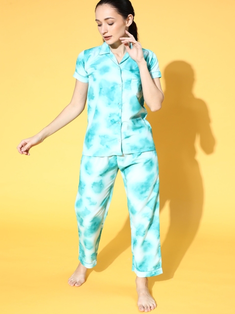 

Bellofox Women Teal & White Printed Night Suit