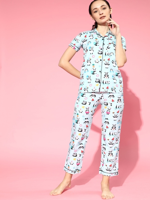 

Bellofox Women Blue Printed Cotton Blend Night suit