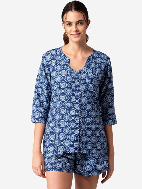 

Bellofox Women Blue Printed Cotton Blend Night suit