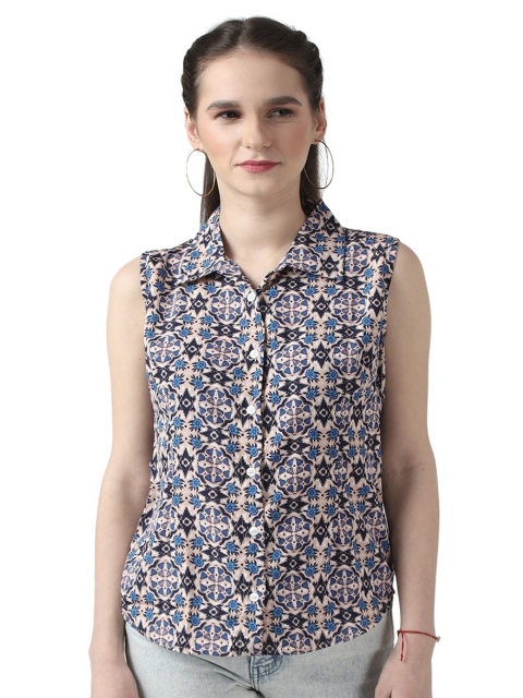 

DEGE Women Blue Classic Floral Printed Casual Shirt