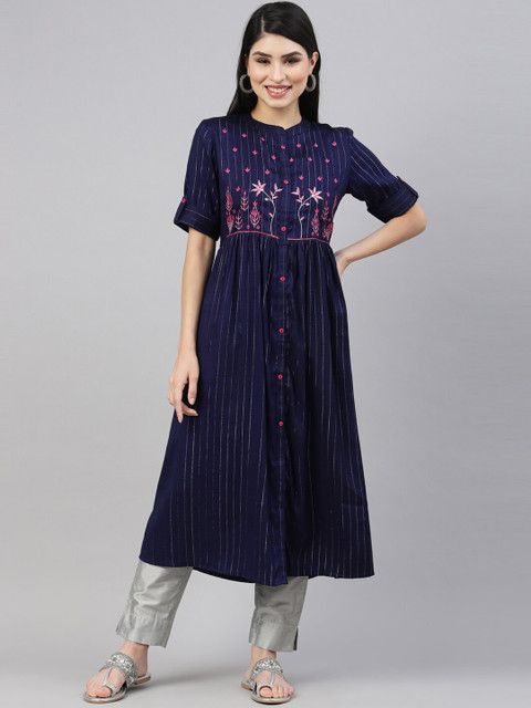 

Nahara Women Blue Geometric Printed Anarkali Kurta