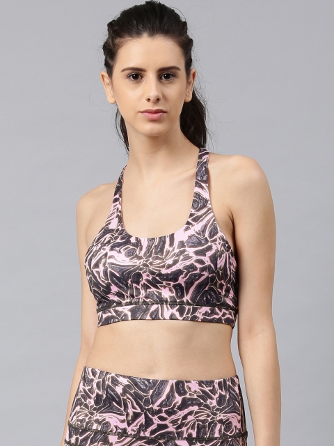 

HRX by Hrithik Roshan Pink & Grey Printed Non-Wired Lightly Padded RAPID-DRY Sports Bra