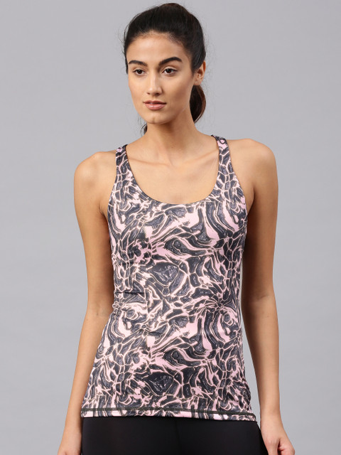 

HRX by Hrithik Roshan Women Grey & Pink Printed Styled Back Top