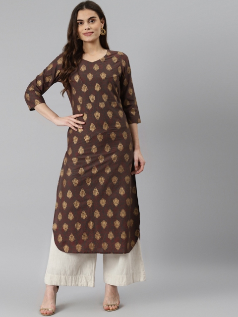 

DESI BEATS Women Grey Ethnic Motifs Printed Flared Sleeves Mirror Work Kurta