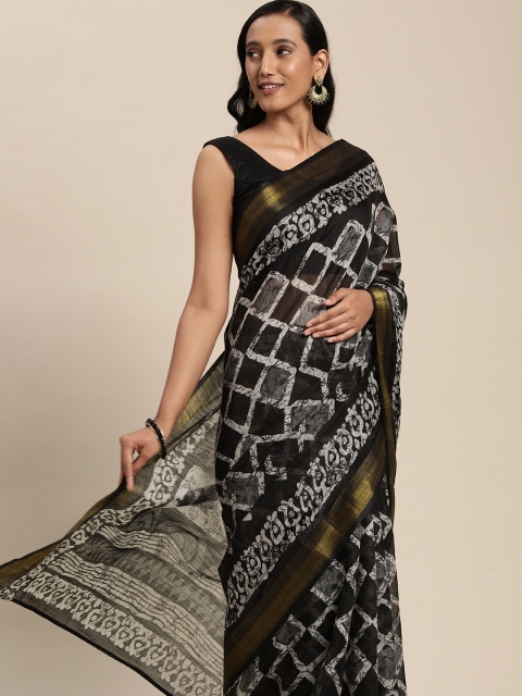 

KALINI Black & Off White Printed Saree