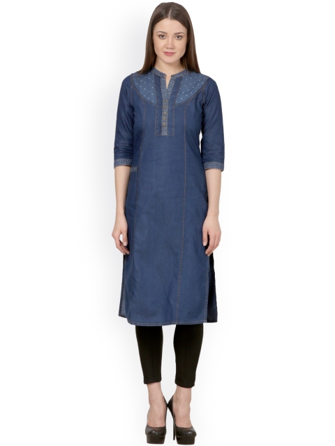 

Saadgi Women Blue Solid Straight Kurta