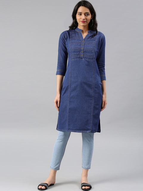 

Saadgi Women Blue Yoke Design Straight Kurta