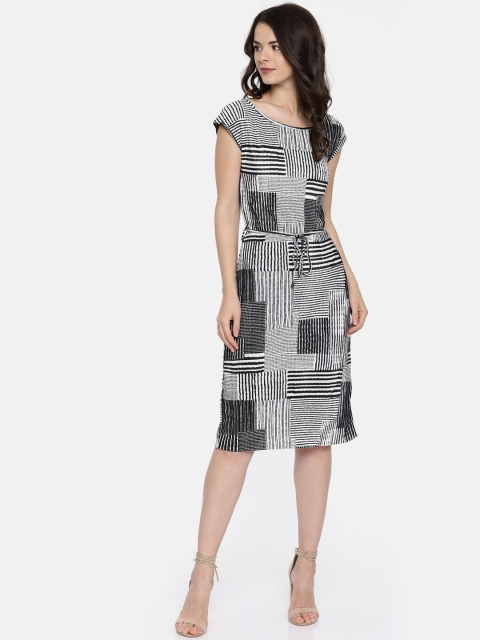 

ELLE Women Black & White Striped A-Line Dress