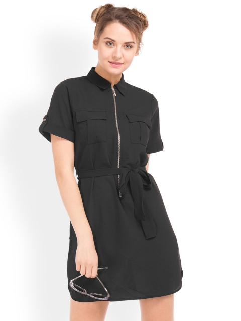 

ELLE Women Black Solid A-Line Dress