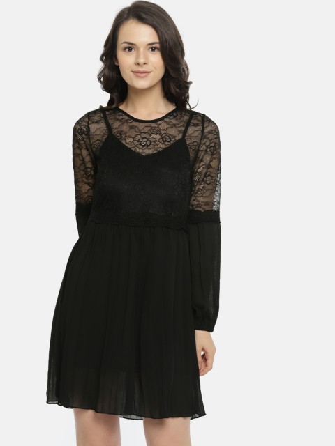 

ELLE Women Black Self Design A-Line Dress