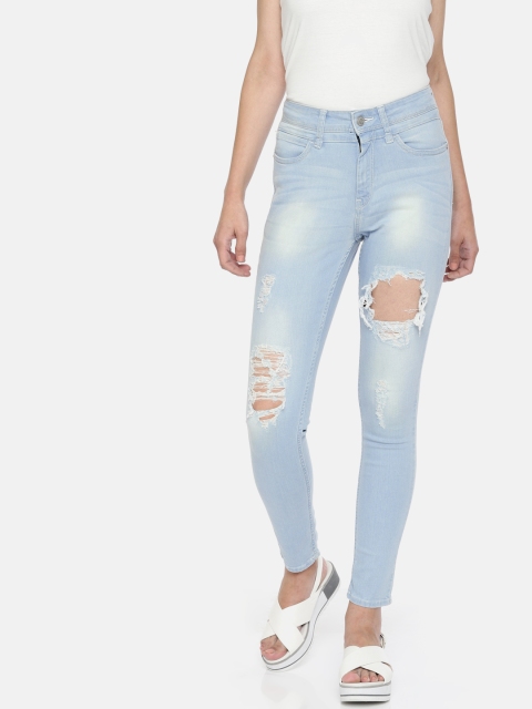 

ELLE Women Blue Skinny Fit Mid-Rise Highly Distressed Stretchable Jeans