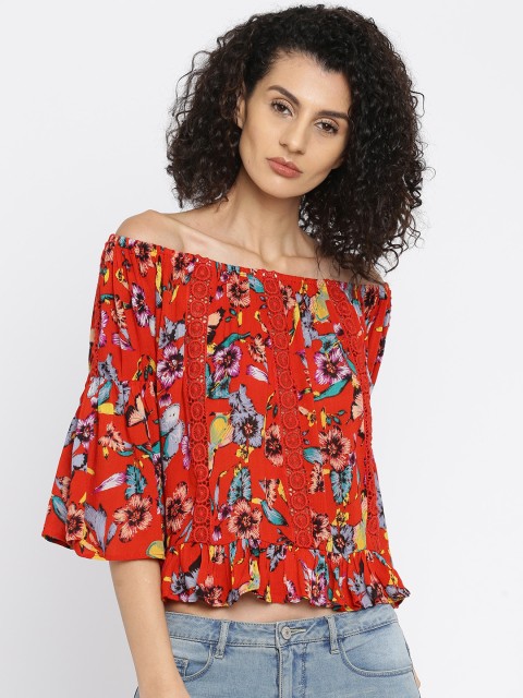 

ONLY Red Printed Bardot Top