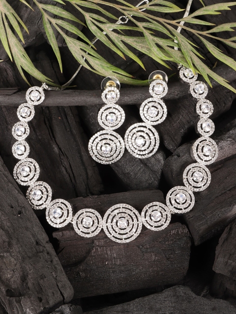 

JEWELS GEHNA Silver-Plated & White AD-Studded Jewellery Set