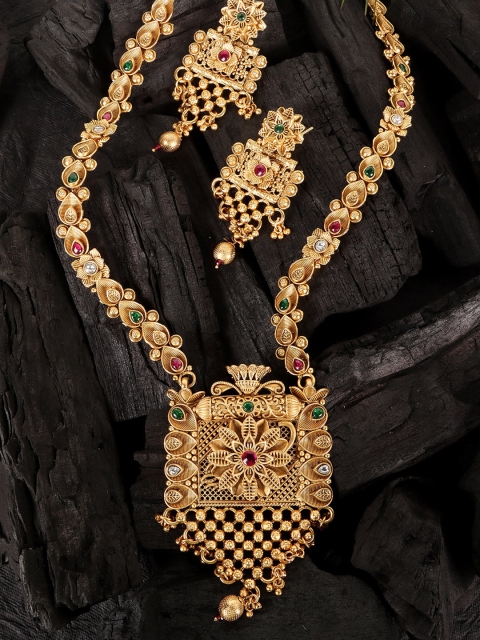 

JEWELS GEHNA Gold-Plated Stone-Studded Jewellery Set