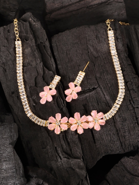 

JEWELS GEHNA Gold-Plated White & Pink AD-Studded Jewellery Set