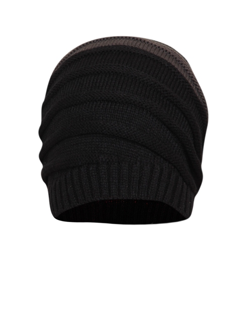 

FabSeasons Unisex Black & Grey Colourblocked Patterned Beanie