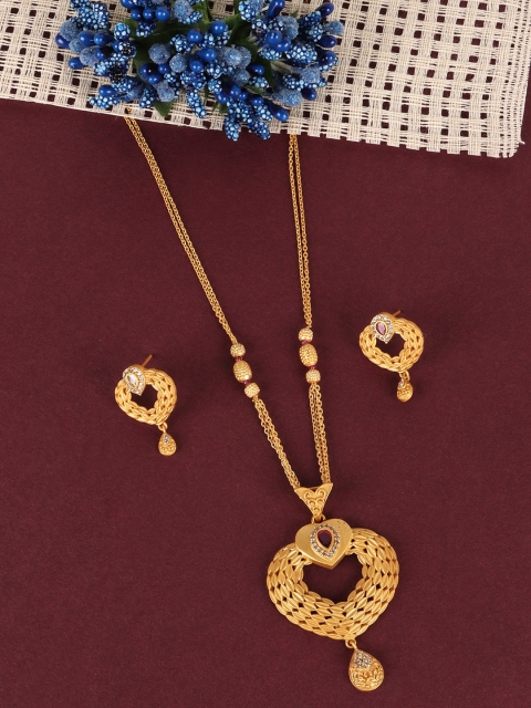 

JEWELS GEHNA Gold-Plated Red Stone-Studded Jewellery Set