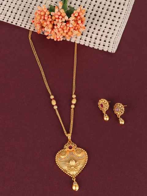 

JEWELS GEHNA Gold-Plated Red & White Stone-Studded Jewellery Set