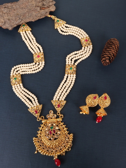 

JEWELS GEHNA Gold-Plated White Pearls-Studded Jewellery Set