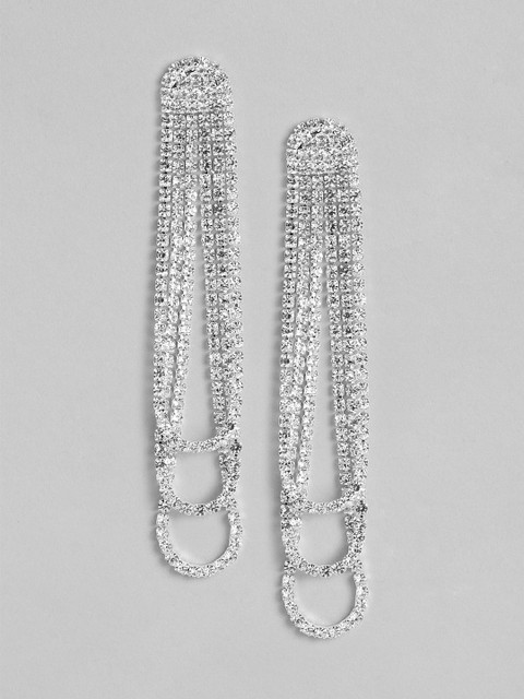 

Forever New Silver-Toned Teardrop Shaped Drop Earrings