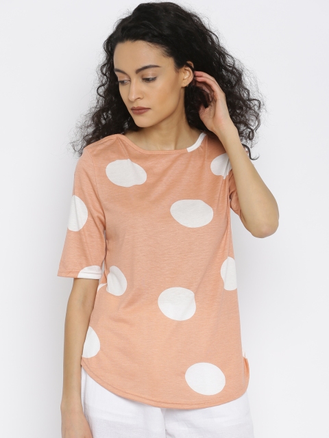 

ONLY Women Peach & White Printed Loose Relaxed Fit T-shirt