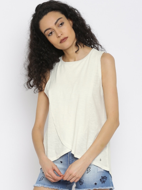 

ONLY Women White Solid Wrap Pure Cotton Top