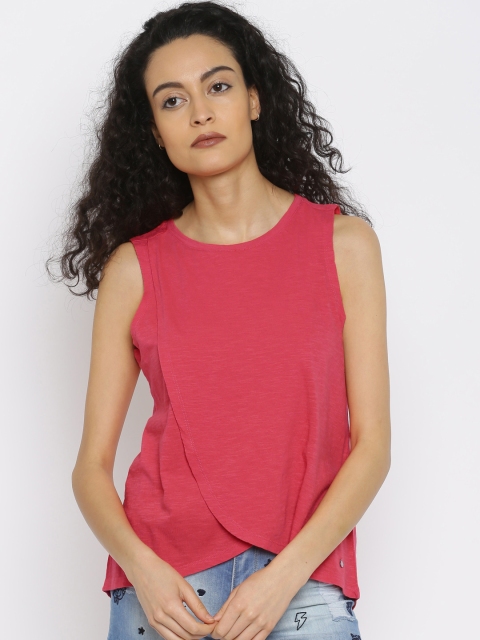 

ONLY Women Pink Solid Layered Top
