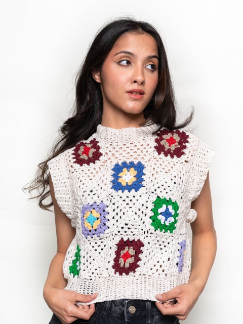 

FREAKINS Women White Self Design Cotton Top