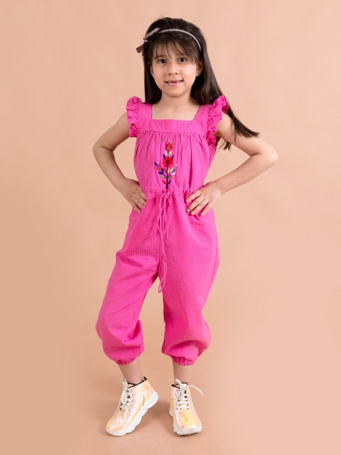 

Fairies Forever Girls Fuchsia Striped Capri Jumpsuit with Embroidered Detail