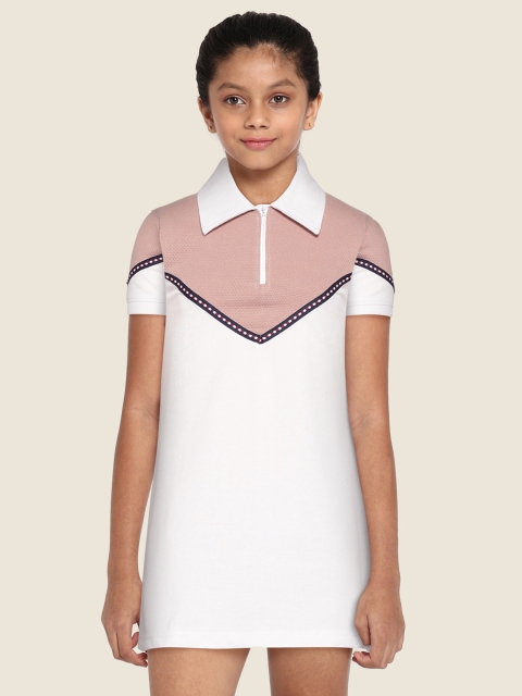 

GOJI White & Mauve Colourblocked A-Line Dress