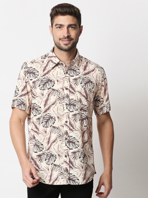 

Basics Men Beige & Brown Slim Fit Tropical Printed Casual Shirt