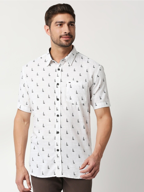 

Basics Men White Slim Fit Printed Casual Shirt