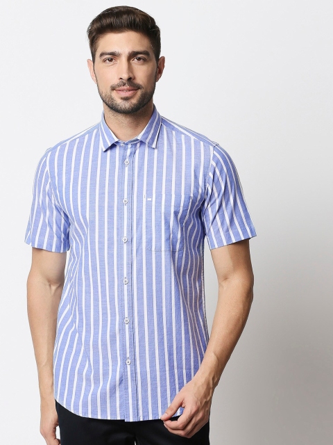 

Basics Men Blue & White Slim Fit Striped Cotton Casual Shirt