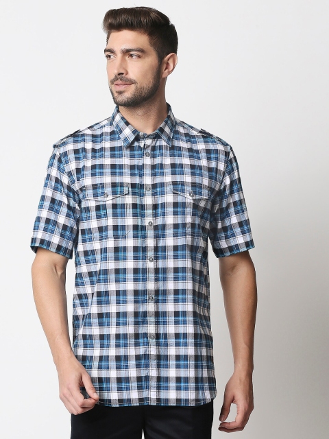 

Basics Men Blue Slim Fit Tartan Checks Checked Casual Shirt