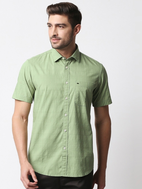 

Basics Men Green Slim Fit Grid Tattersall Checked Cotton Casual Shirt