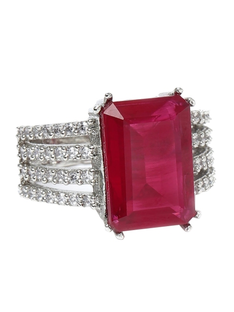 

MIDASKART Silver-Toned White CZ-Studded Finger Ring