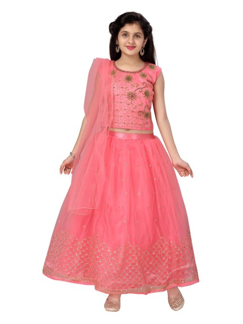 

Aarika Girls Pink & Gold-Toned Printed Ready to Wear Lehenga Choli Set