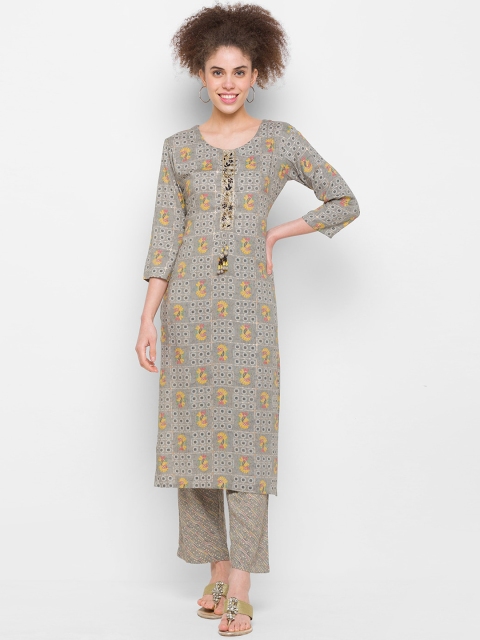 

ZOLA Women Grey Floral Printed Kurta with Palazzos