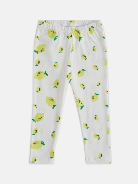

Pantaloons Baby Girls Off White & Lime Green Printed Leggings