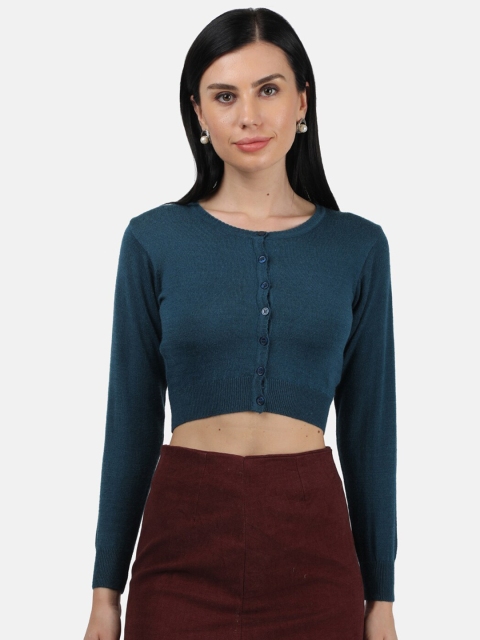 

Monte Carlo Women Blue Solid Crop Cardigan