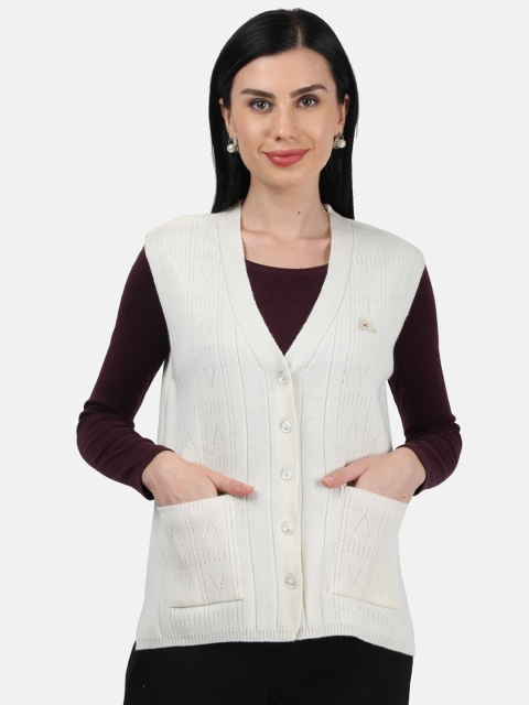 

Monte Carlo Women Off-White Self Design Woolen Cardigan